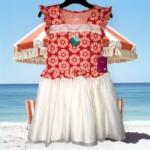 Disney MOANA Red Orange Princess Tutu Skirt Dress Costume Dress-up Sz M 7-8 NWT